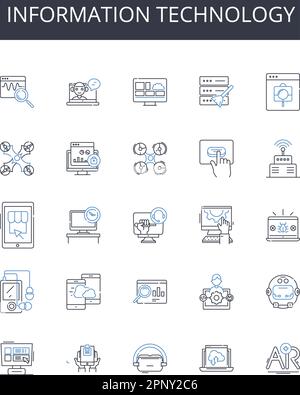 Informationstechnologie Liniensymbole Sammlung. Umsatz, Gewinn, Umsatz, Transaktionen, Einnahmen, Cashflow, Einkommensstromvektor und lineare Darstellung Stock Vektor