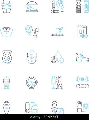 Lineare Symbole für Gesundheit und Harmonie festgelegt. Wellness, Gleichgewicht, Ruhe, Vitalität, Vollkommenheit, Alignment, Healing Line Vector und Concept Signs. Joy, Renewal Stock Vektor