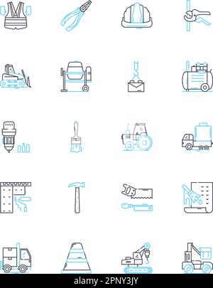 Stabile Konstruktion linearer Symbolsatz. Langlebig, Robust, Zuverlässig, Robust, Robust, Solide, widerstandsfähige Linienvektor- und Konzeptzeichen. Stabil, Stabil, Gesichert Stock Vektor