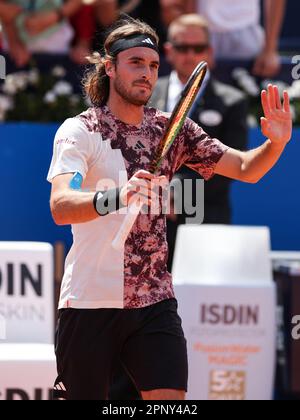 Barcelona, Spanien. 20. April 2023. BARCELONA, SPANIEN - APRIL 20: Stefanos Tsitsipas aus Greeece während des Barcelona Open Banc Sabadell 70 Trofeo Conde de Godo Spiels gegen Denis Shapovalov und Stefanos Tsitsipas im Real Club de Tenis Barcelona am 20. April 2023 in Barcelona, Spanien (Bild: © David Ramirez/DAX via ZUMA Press Wire) NUR REDAKTIONELLE VERWENDUNG! Nicht für den kommerziellen GEBRAUCH! Stockfoto