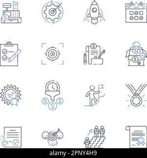Symbolsammlung für die Zeile „Unternehmergeist“. Start-Up, Innovation, Geschäft, Strategie, Vision, Markt, Ideenvektor und lineare Darstellung Stock Vektor