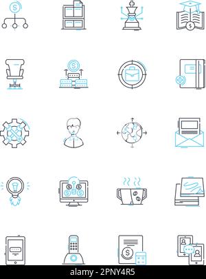 Symbolgruppe für lineare Budgetpläne. Sparsam, Einsparungen, Finanziell, Wirtschaftlich, Erschwinglich, Thrifty, My-Smart-Linienvektor und Konzeptzeichen. Strategie, Planung Stock Vektor