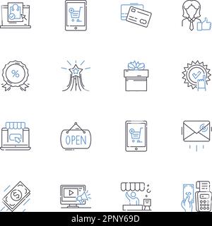 Symbolsammlung für Lagerpositionen. Logistik, Bestand, Lagerung, Versand, Organisation, Gabelstapler, Paletten, Vektor und lineare Darstellung. Verteilung Stock Vektor