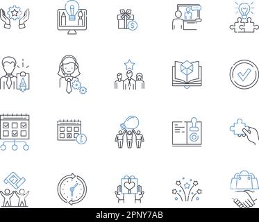 Symbolsammlung für Positionen zur Umsatzgenerierung. Umsatz, Gewinne, Wachstum, Marketing, Strategien, Ableitungen, ROI-Vektor und lineare Darstellung. Konvertierung Stock Vektor