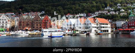 Alte Hansestätten aus Holz, die Teil des Bryggen sind und zum UNESCO-Weltkulturerbe gehören, Bergen City, Hordaland, Norwegen, Skandinavien Europa, Stockfoto