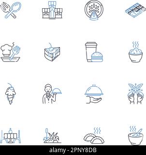 Symbolsammlung für Cookie-Stationen. Kekse, Leckereien, Desserts, Backen, Konfektion, Butter, Zucker, Vektor und lineare Darstellung. Mehl, Schokolade Stock Vektor