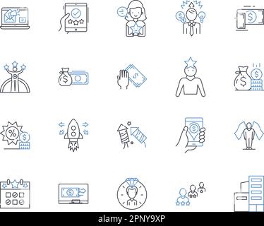 Symbolzusammenstellung für Zahlungsverarbeitung. Transaktion, Autorisierung, Abrechnung, Gateway, Verschlüsselung, Betrug, Ausgleichsbuchungsvektor und linear Stock Vektor