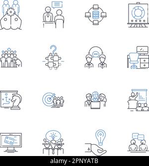 Symbolsammlung für Personalressourcen-Positionen. Talent, Recruiting, Diversity, Bindung, Onboarding, Schulung, Kompensationsvektor und lineare Darstellung Stock Vektor