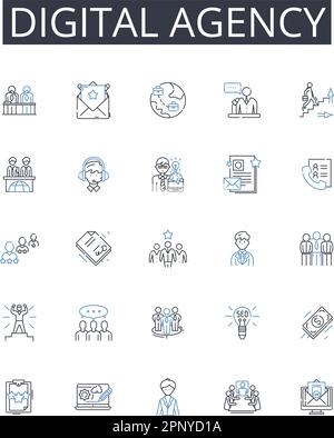 Symbolsammlung für die digitale Agentur. Creative Studio, Marketingfirma, Technologieunternehmen, Designagentur, Social Media, Branding-Experte, Werbung Stock Vektor