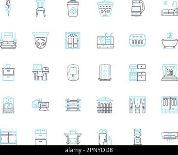 Lineare Symbole für Lebensräume festgelegt. Häuser, Apartments, Villen, Bungalows, Villen, Hütten, Schlösser, Linienvektor und Konzeptschilder. Chalets, Wohnungen Stock Vektor