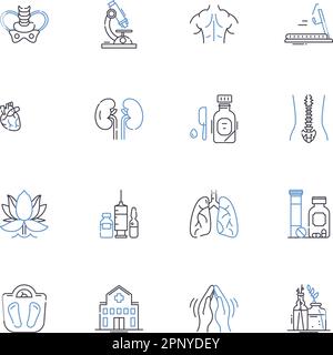 Liniensymbole für die Geburtshilfe. Schwangerschaft, Ultraschall, Wehen, Entbindung, Fetus, Pränatale, Hebammenvektor und lineare Darstellung. Epidural, Kaiserschnitt Stock Vektor