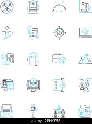 Lineare Symbole für Neubeginn festgelegt. Erneuerung, Starten, Bereinigen, Überarbeiten, Neu Starten, Neustarten, Verjüngen von Linienvektor- und Konzeptzeichen. Aktualisieren, Wiederholen, Neu Starten Stock Vektor