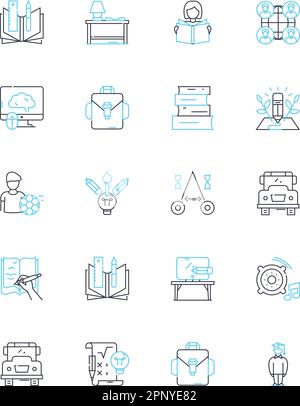 Lineare Symbole für digitale Klassen festgelegt. Online-Lernen, E-Learning, Webinar, virtuelle Kurse, Fernunterricht, Online-Bildung, Cyberclass-Line-Vektor Stock Vektor