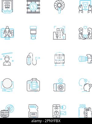 Lineare Symbole für Handelsfotografie eingestellt. Commerce, Business, Transactions, Deals, Transactions, Linienvektor und Konzeptzeichen für Umtauschvorgänge, Vereinbarungen Stock Vektor