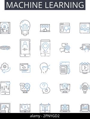 Symbolsammlung für Machine Learning Line. Künstliche Intelligenz, Automatisiertes Lernen, Data Mining, Datenanalyse, Deep Learning, Natürliche Sprache Stock Vektor