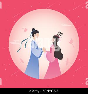 Chinesisches traditionelles Valentinstag-Qixi-Festival Illustration Stock Vektor