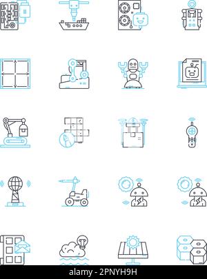 Lineare Symbole für die Berechnungskonstruktion festgelegt. Algorithmus, Optimierung, Simulation, Generativ, Modellierung, Visualisierung, Automatisierung Linienvektor und Konzept Stock Vektor