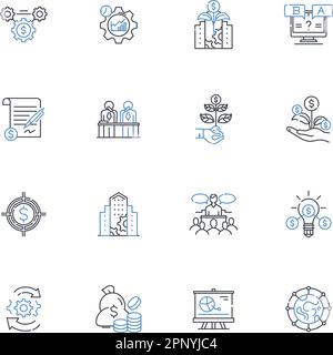 Sammlung der Symbole für die Tilgungslinie. Umsatz, Gewinn, Digitalisierung, Werbung, Abonnement, Strategie, Geschäftsvektor und lineare Darstellung. Marketing Stock Vektor
