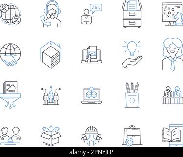 Sammlung von Liniensymbolen im Workflow-Diagramm. Grafisch, Prozess, Schritte, Fluss, Diagramm, Mapping, Visualisierungsvektor und lineare Darstellung. Entwurf, Diagramm Stock Vektor