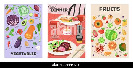 Poster-Set für Lebensmittel Stock Vektor