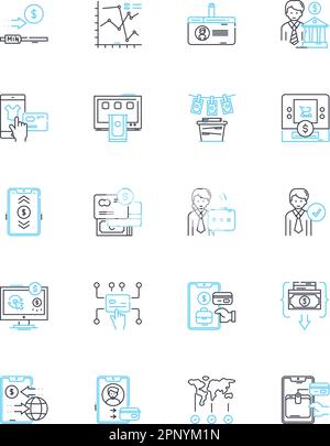 Lineare Symbole für virtuelle Währung festgelegt. Bitcoin, Cryptocurrency, Ethereum, Digital, Blockchain, Litecoin, dezentralisierte Linienvektor- und Konzeptzeichen Stock Vektor