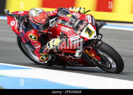 ASSEN - Alvaro Bautista (SPA) auf seinem Ducati während der kostenlosen Übungen für das World Superbike-Rennen auf dem TT Circuit Assen. ANP VINCENT JANNINK Stockfoto