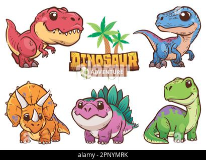 Vector Illustration von Cartoon Dinosaur Zeichensatz Stock Vektor