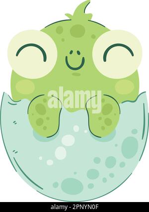 Fröhliche Schildkröte, die aus ihrem Ei kommt, über weiß Stock Vektor