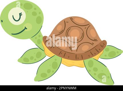 Fröhliches Schildkröten-Design in Weiß Stock Vektor