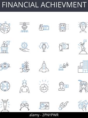 Symbolsammlung für die Linie „finanzielle Errungenschaften“. Effizienz, Rationalisierung, Integration, Organisiert, Automatisiert, Wartung, Kommunikationsvektor und linear Stock Vektor