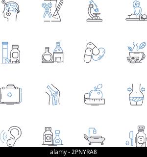 Psychotherapie Klinikliniensammlung. Therapie, Beratung, psychische Gesundheit, Heilung, Wellness, Selbstfürsorge, Achtsamkeitsvektor und linear Stock Vektor