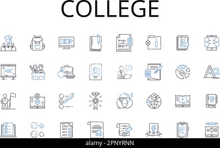 College Line Icons Kollektion. Universität, Institut, Akademie, Schule, Campus, Bildungseinrichtung, Bildungseinrichtung, Vektor und linear Stock Vektor