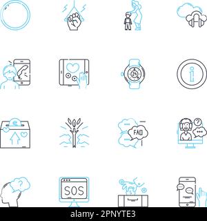 Lineare Symbole für Zeitmanagement festgelegt. Effizienz, Priorisierung, Organisation, Planung, Produktivität, Deadlines, Fokuslinienvektor und Konzeptzeichen Stock Vektor
