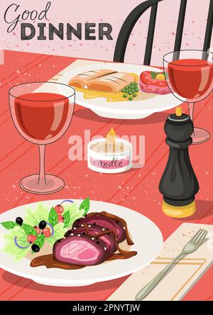 Romantisches Candle-Light-Dinner-Poster Stock Vektor