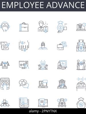 Sammlung der Positionssymbole für Mitarbeiter. Personalentwicklung, Mitarbeiterentwicklung, Personalverbesserung, Teamfortschritt, Mitarbeiterbeförderung, Mitarbeiterschulung Stock Vektor