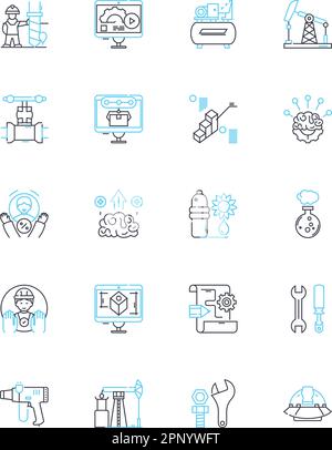 Lineare Symbole für Datenanalyse festgelegt. Mining, Modellierung, Visualisierung, Sammlung, Interpretation, Insight, Clustering-Linienvektor und Konzeptzeichen Stock Vektor