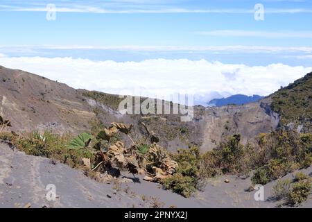 Costa Rica. Irazu Volcano National Park (Spanisch: Parque Nacional Volcan Irazu). Blick auf den Vulkan und den See im Krater. Stockfoto