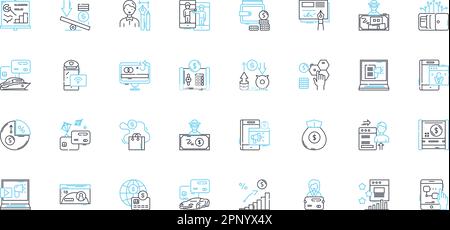 Lineare Symbole für Business Intelligence. Analysen, Dashboards, Erkenntnisse, Big Data, Visualisierung, Metriken, Linienvektor für Berichte und Konzeptzeichen Stock Vektor