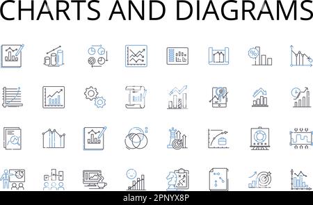 Sammlung von Liniensymbolen für Diagramme und Diagramme. Zahlen Zahlen Zahlen, Karten Blaupausen, Fakten Statistiken, Informationsdaten, Zahlen Ziffern, Tabellenraster Stock Vektor