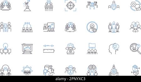 Kollektion mit Symbolen für Personalteams. Personalbeschaffung, Einstellung, Auswahl, Schulung, Entwicklung, Talent, Staffing-Vektor und lineare Darstellung Stock Vektor