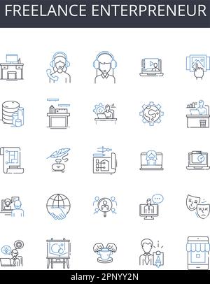 Freelance Enterpreneur Line Icons Kollektion. Konservatismus, Liberalismus, Sozialismus, Kapitalismus, Anarchismus, Faschismus, Marxismusvektor und linear Stock Vektor