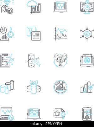 Untersuchen Sie den Satz linearer Symbole. Analysieren, Forschung, Prüfen, Sondieren, Studie, Suchen, Linienvektor und Konzeptzeichen prüfen. Analysieren, Graben, Modellstruktur untersuchen Stock Vektor