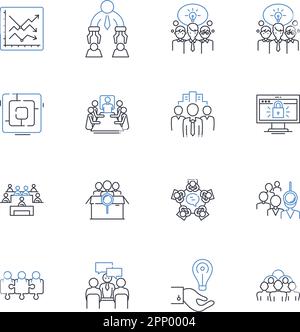 Symbolsammlung für Bankkonferenzen. Finanzen, Handel, Investitionen, Globalisierung, Innovation, Digitalisierung, Fintech-Vektor und linear Stock Vektor