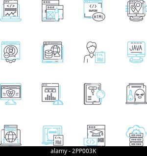 Linearer Symbolsatz für Rapid Prototyping. Innovation, Effizienz, Geschwindigkeit, Anpassung, Agilität, Flexibilität, Iterationslinienvektor und Konzeptzeichen Stock Vektor