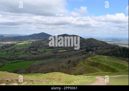 Nordblick vom Herefordshire Beacon Teil der Malvern Hills, Worcestershire Stockfoto