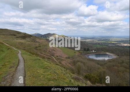 Nordblick vom Herefordshire Beacon Teil der Malvern Hills, Worcestershire Stockfoto