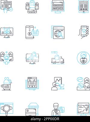 Lineare Symbolsätze online bestellen. Bequemlichkeit, Effizienz, Optimiert, Digital, Sofort, Barrierefreiheit, nahtloser Linienvektor und Konzeptzeichen. Benutzer Stock Vektor