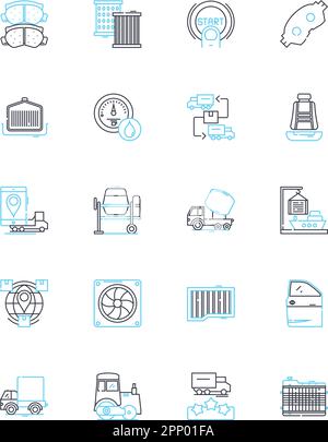Lineare Symbole für den Transport festgelegt. Logistik, Lieferung, Fracht, Transport, Versand, Vektor- und Konzeptschilder für Versand, Fracht. Import, Export, Fracht Stock Vektor