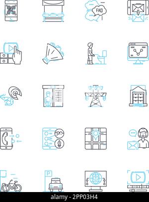 Lineare Symbole für Computerhelfer eingestellt. Treiber, Firewall, Antivirus, Malware, Spyware, Adware, Registrierungslinienvektor und Konzeptzeichen. Verstärkung, Nerk Stock Vektor