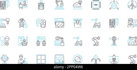 Lineare Symbole für mechanische Modellierung festgelegt. Simulation, Analyse, Konstruktion, Optimierung, Flexibilität, Dynamik, Materiallinienvektor und Konzeptzeichen Stock Vektor